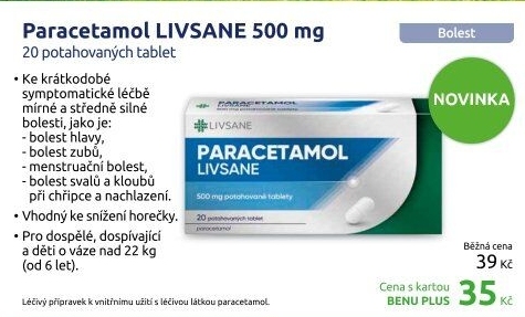 Tablety na horečku a bolest Paracetamol Livsane