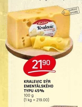 Sýr ementálského typu 45% Kralevic Laktos