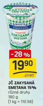 Smetana zakysaná Jihočeská Madeta 15%