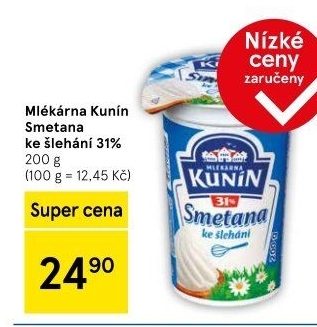 Smetana ke šlehání Mlékárna Kunín 31%