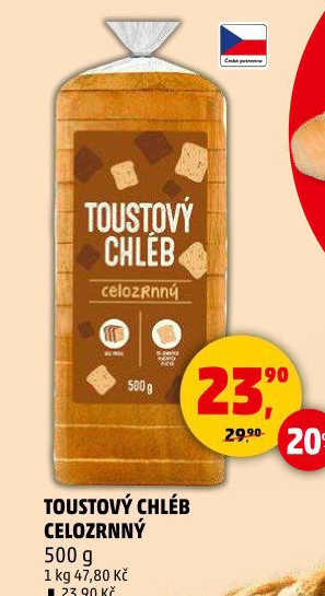 Toustový chléb celozrnný Karlova Koruna