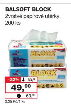 Papírové utěrky block 2vrstvé BALsoft