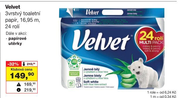 Toaletní papír 3vrstvý Velvet