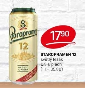 Pivo světlý ležák 12° Staropramen