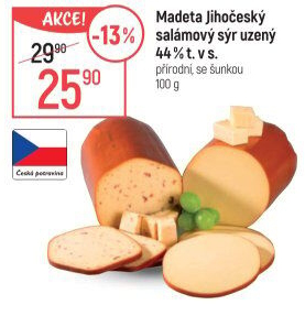 Sýr uzený salámový se šunkou 44% Jihočeský Madeta