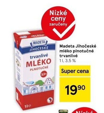 Mléko trvanlivé Jihočeské Madeta - 3,5% plnotučné