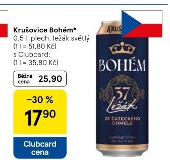 Pivo světlý ležák Bohém Krušovice