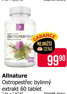 Doplněk stravy tablety Ostropestřec Allnature