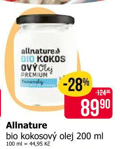 Kokosový olej bio Allnature