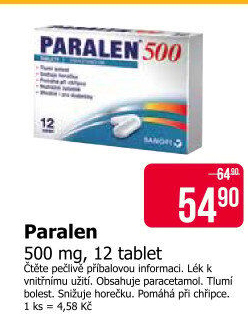 Tablety proti horečce a bolesti 500 Paralen