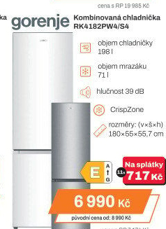 Kombinovaná chladnička Gorenje RK4182PW4