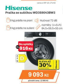 Pračka se sušičkou Hisense WD3S9043BW3