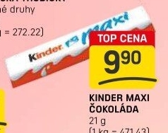 Tyčinka čokoládová mléčná Maxi Kinder