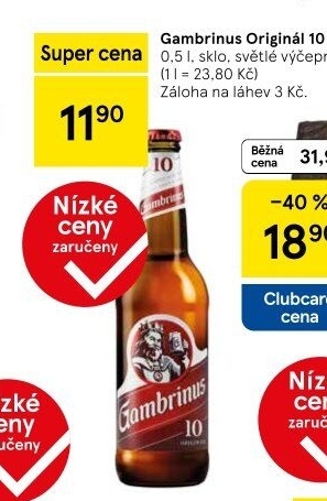 Pivo světlé výčepní Originál 10° Gambrinus