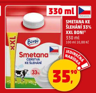 Smetana ke šlehání Boni 33%