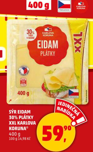 Sýr Eidam 30% Karlova Koruna