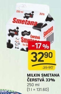 Smetana čerstvá Milkin 33%