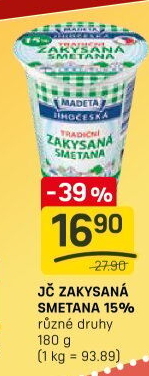Smetana zakysaná Jihočeská Madeta 15%