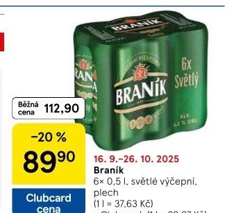 Pivo světlé výčepní 10° Braník