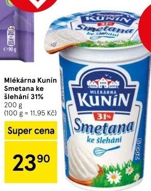 Smetana ke šlehání Mlékárna Kunín 31%