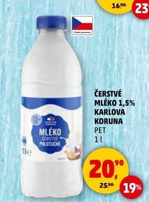 Mléko čerstvé Karlova Koruna - 1,5 polotučné