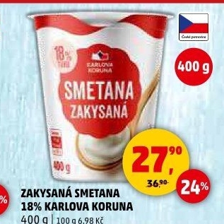 Smetana zakysaná 18% Karlova Koruna