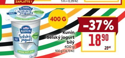 Bílý jogurt selský Mlékárna Kunín