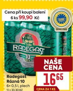 Pivo světlé výčepní Rázná 10° Radegast
