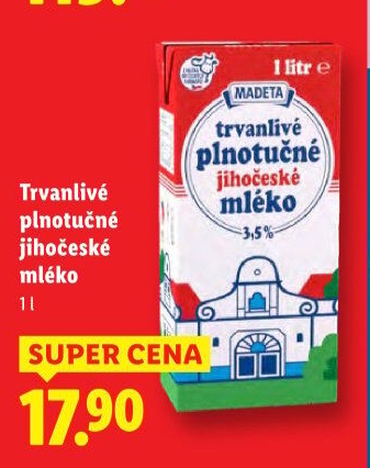 Mléko trvanlivé Jihočeské Madeta - 3,5% plnotučné