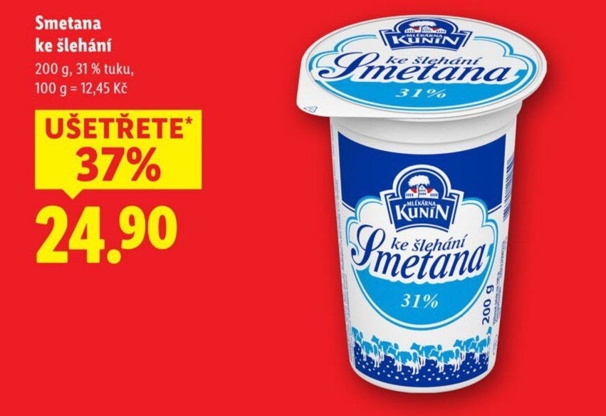 Smetana ke šlehání Mlékárna Kunín 31%