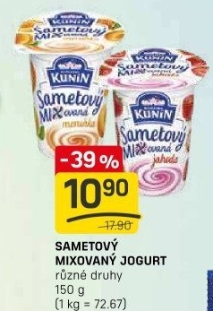 Ochucený jogurt sametový Mlékárna Kunín
