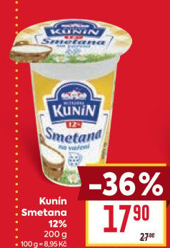 Smetana na vaření Mlékárna Kunín 12%