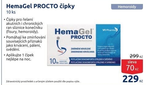 Čípky urychlující hojení ran a kožních defektů konečníku Procto Hemagel