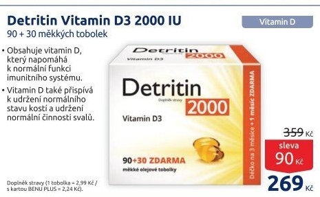 Doplněk stravy tobolky Detritin 2000 Vitamin D3