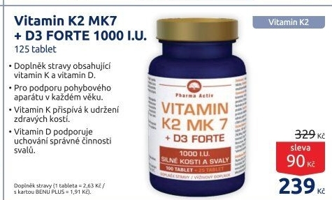 Doplněk stravy Vitamín K2 MK7 + D3 Forte
