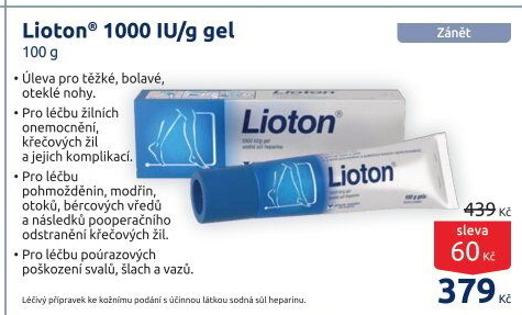 Gel na křečové žíly 1000 IU Lioton
