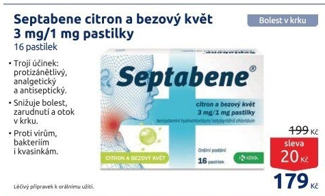 Pastilky proti bolesti v krku Septabene