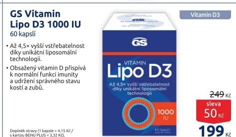Vitamíny Lipo D3 1000 IU GS