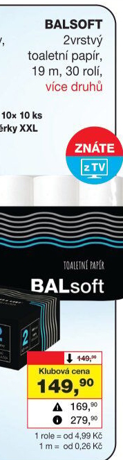 Toaletní papír 2vrstvý BALsoft