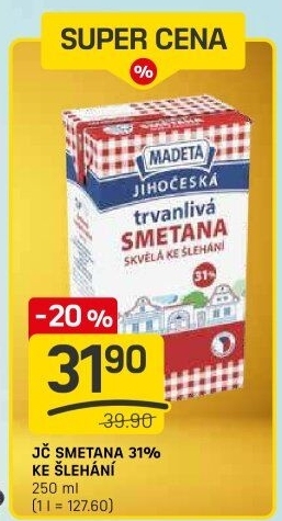 Smetana ke šlehání trvanlivá Jihočeská Madeta 31%