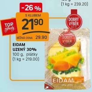 Sýr Eidam uzený 30% Dobrý Výběr