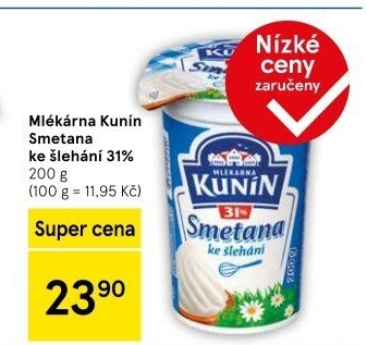 Smetana ke šlehání Mlékárna Kunín 31%
