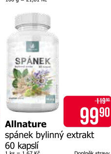 Doplněk stravy bylinný Spánek Allnature