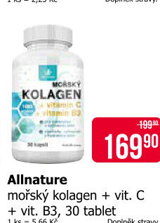 Doplněk stravy Mořský kolagen + Vitamin C a B3 Allnature
