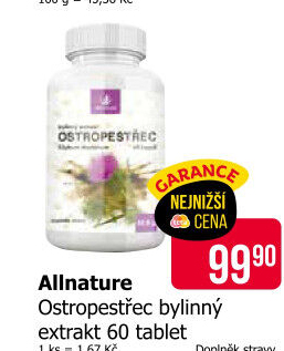 Doplněk stravy tablety Ostropestřec Allnature