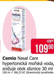 Sprej nosní hypertonická mořská voda Nasal Care Cemio