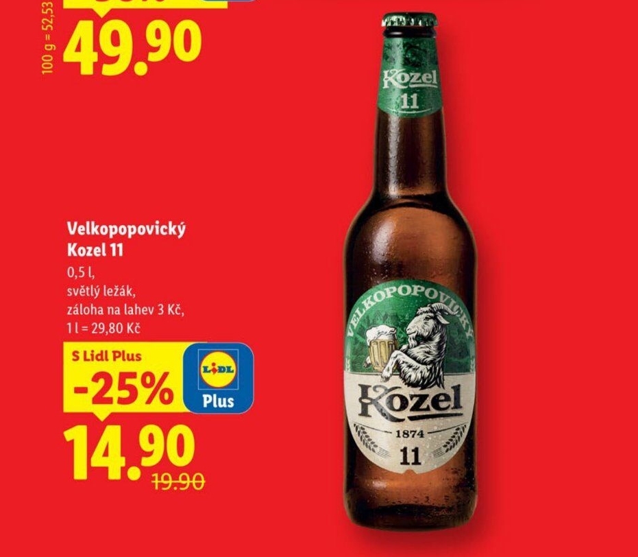 Pivo světlý ležák 11° Medium Velkopopovický Kozel