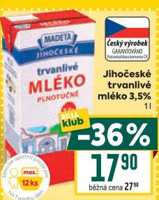 Mléko trvanlivé Jihočeské Madeta - 3,5% plnotučné