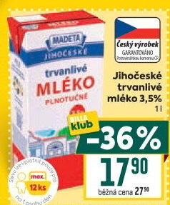 Mléko trvanlivé Jihočeské Madeta - 3,5% plnotučné
