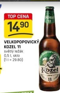 Pivo světlý ležák 11° Medium Velkopopovický Kozel
